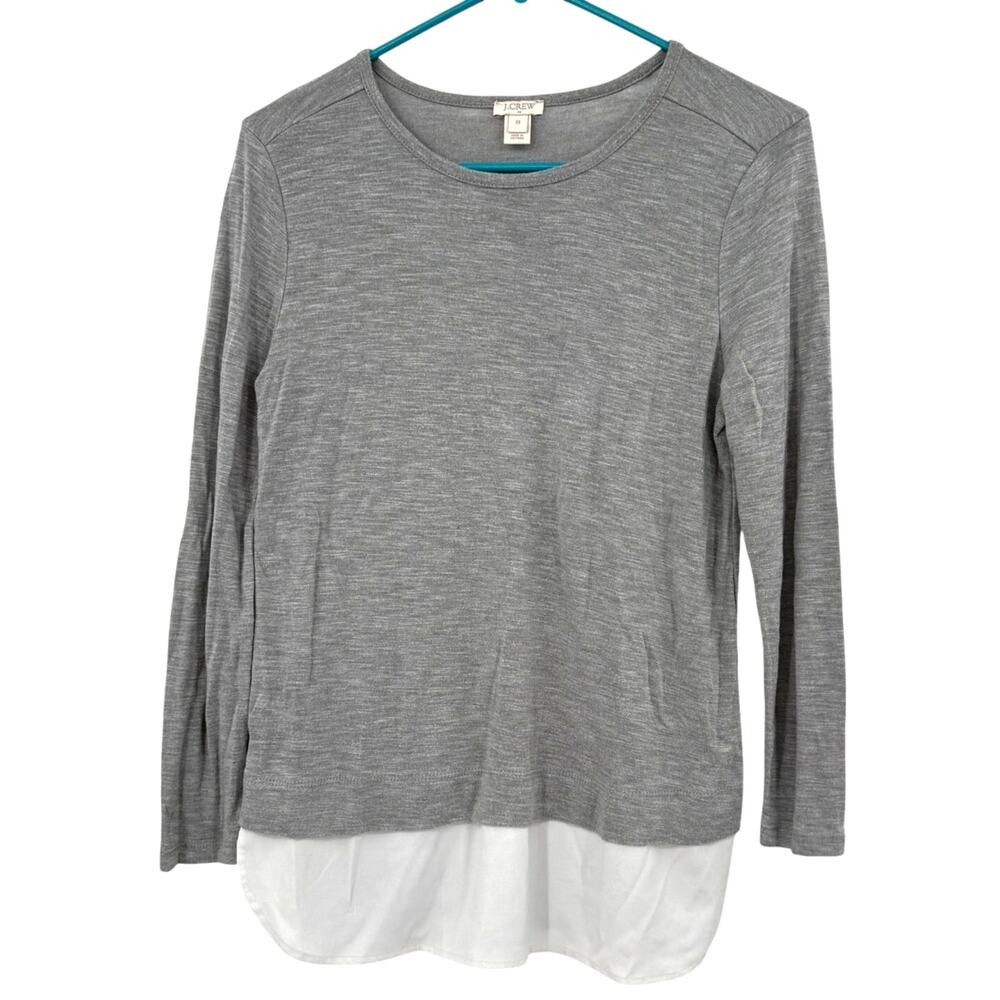 J. Crew Size XS Gray Long Sleeve Top Shirt Blouse‎ Layered White Hem